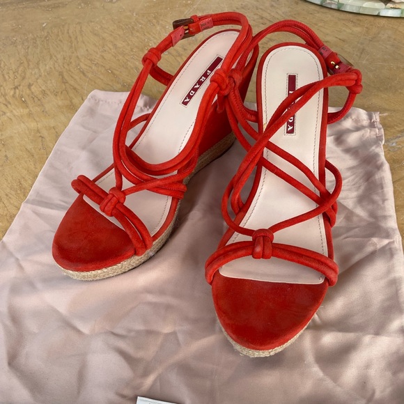 Suede Red Prada Wedges - Picture 2 of 3